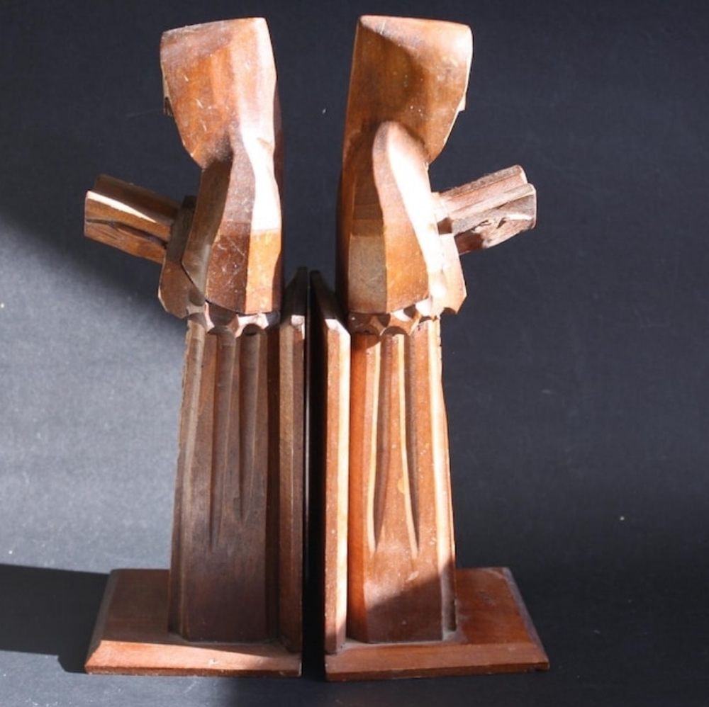 Vintage carved wooden Monks Bookends Gothic Religious
